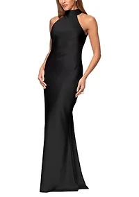 Women's Satin Tie Neck Gown