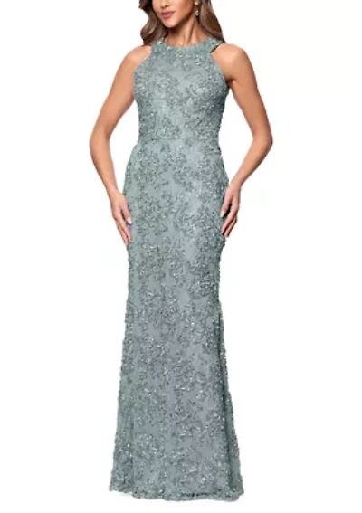 Women's Halter Neck Soutache Lace Gown