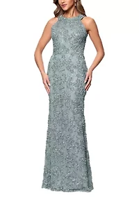 Women's Halter Neck Soutache Lace Gown