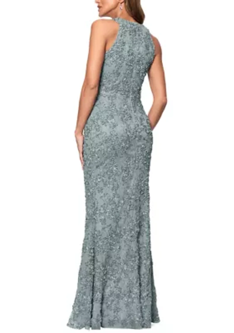 Women's Halter Neck Soutache Lace Gown