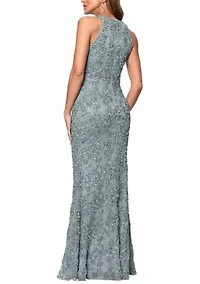 Women's Halter Neck Soutache Lace Gown