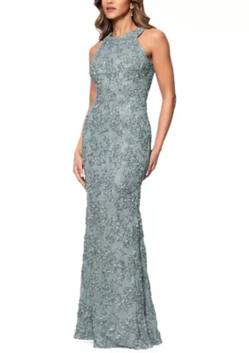 Women's Halter Neck Soutache Lace Gown