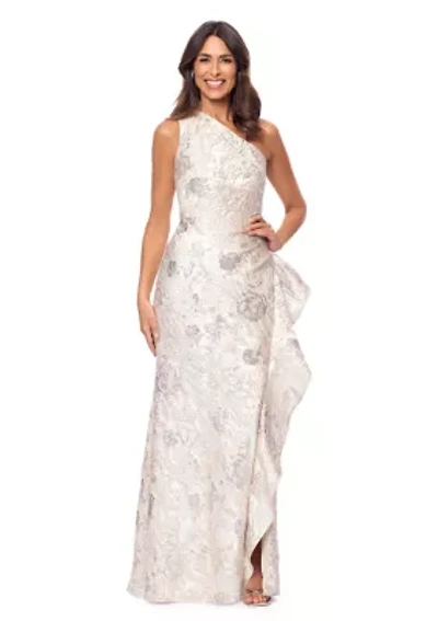 Women's Asymmetrical Sequin Side Ruffle Gown