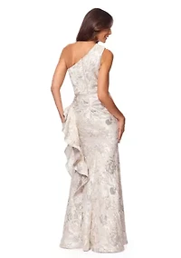 Women's Asymmetrical Sequin Side Ruffle Gown