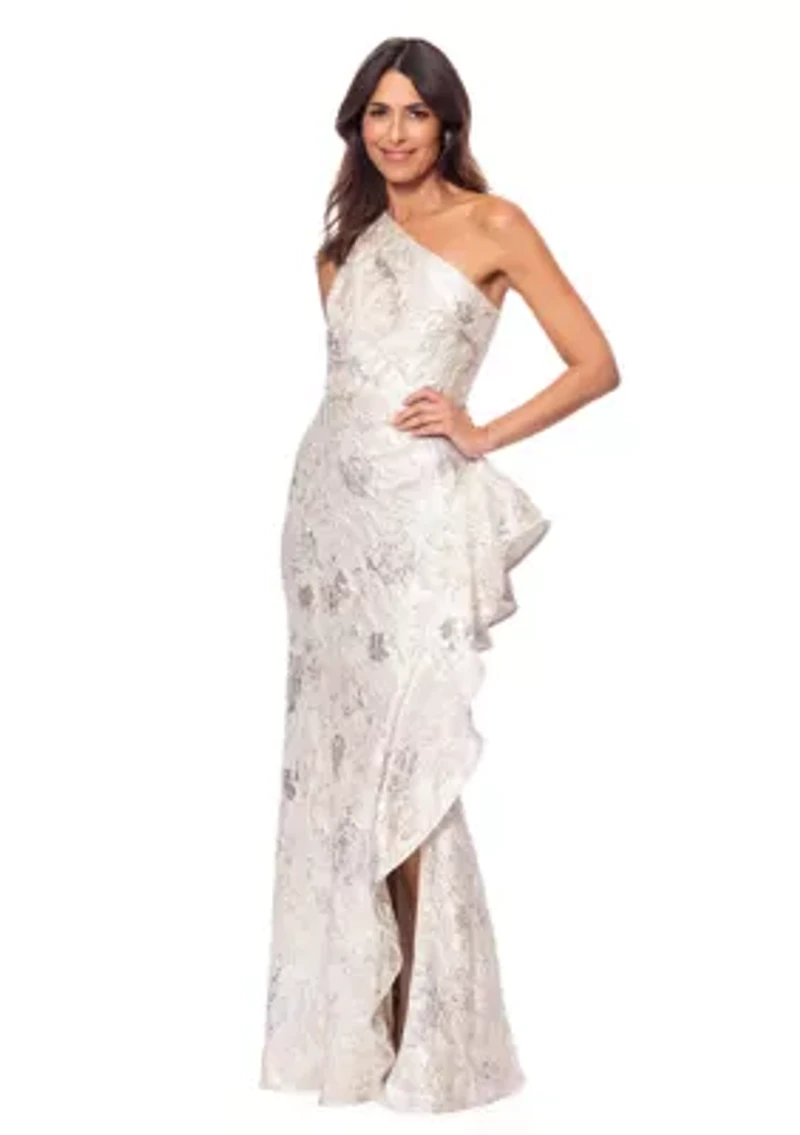 Women's Asymmetrical Sequin Side Ruffle Gown