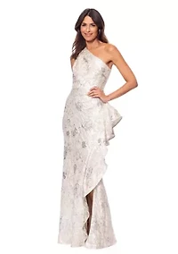 Women's Asymmetrical Sequin Side Ruffle Gown
