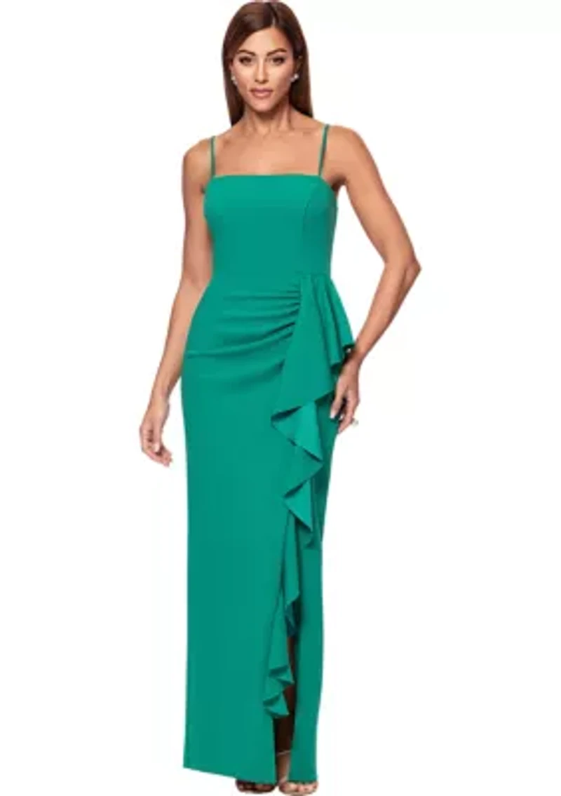 Women's Sleeveless Square Neck Ruffled Gown