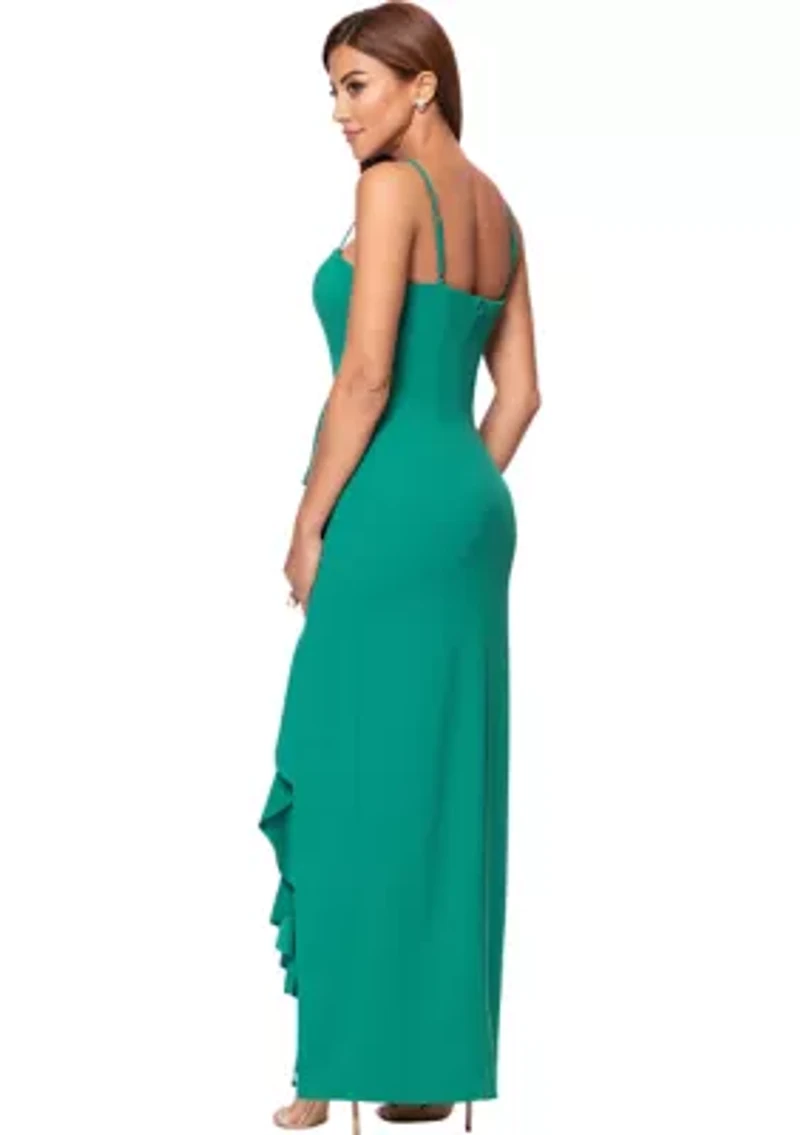 Women's Sleeveless Square Neck Ruffled Gown