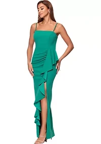 Women's Sleeveless Square Neck Ruffled Gown