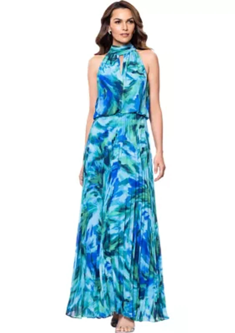 Women's Halter Neck Floral Printed Chiffon Gown