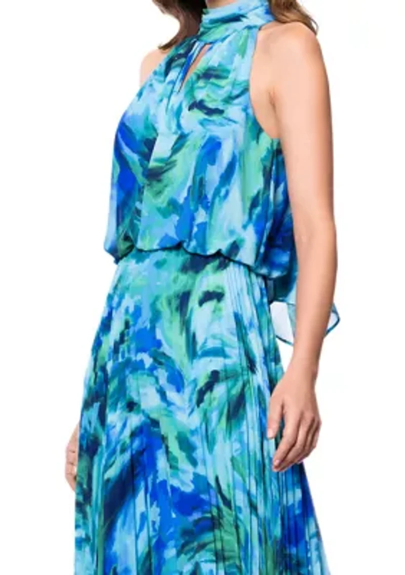 Women's Halter Neck Floral Printed Chiffon Gown