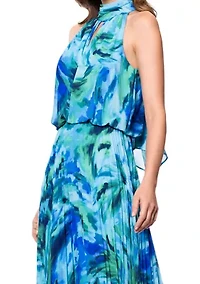 Women's Halter Neck Floral Printed Chiffon Gown