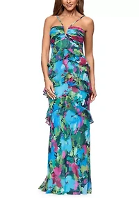 Women's Halter Printed Ruffle Gown