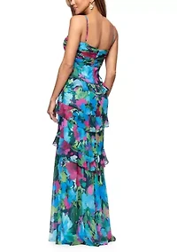 Women's Halter Printed Ruffle Gown