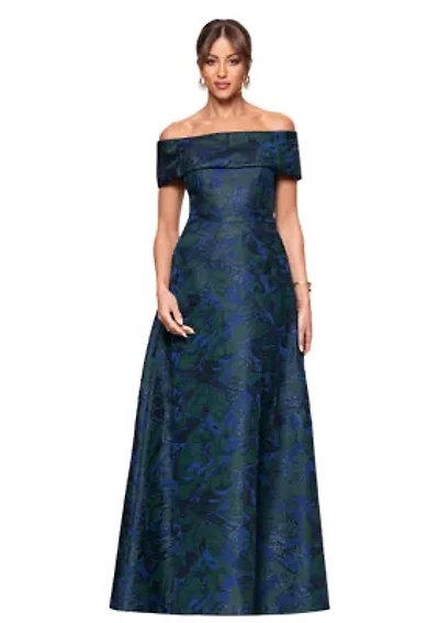 Women's Sleeveless Off the Shoulder Printed Ballgown