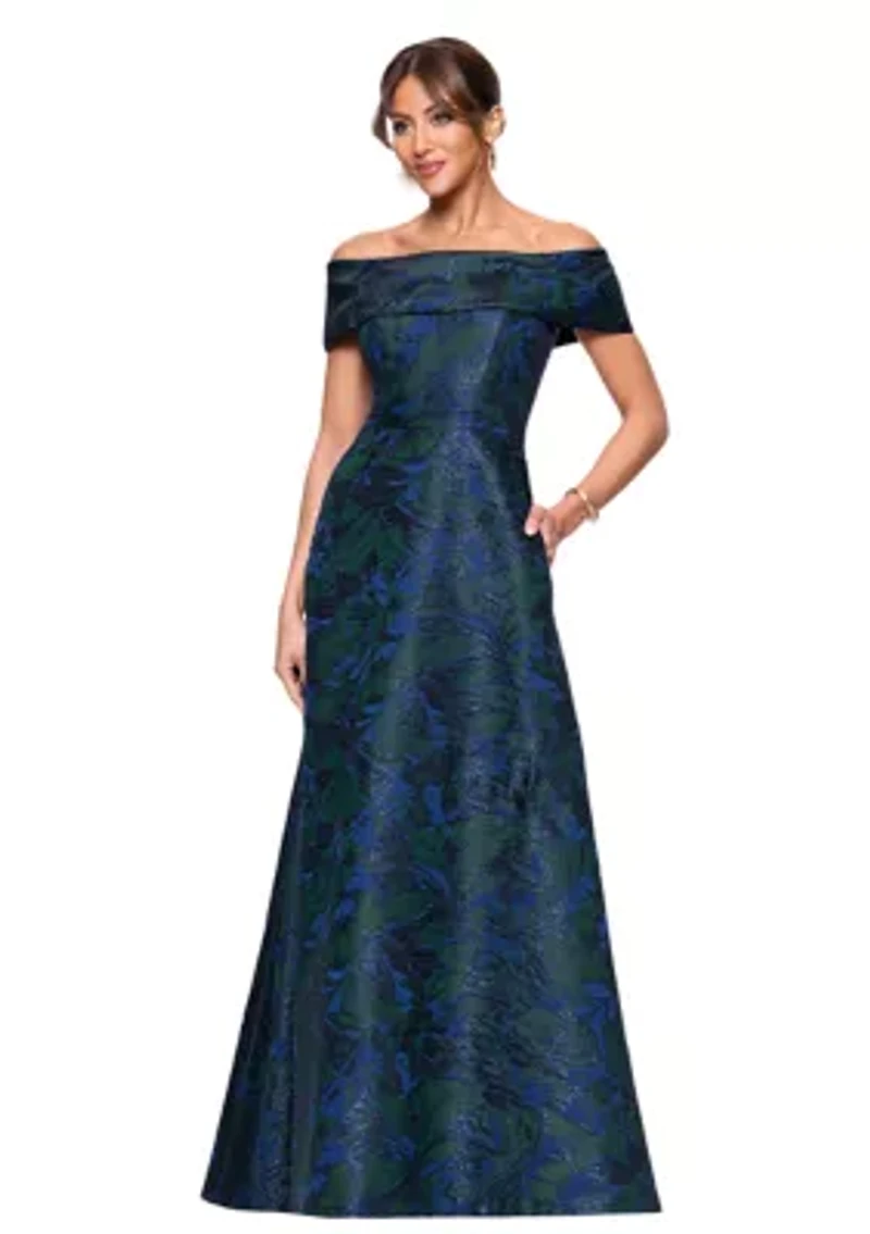 Women's Sleeveless Off the Shoulder Printed Ballgown