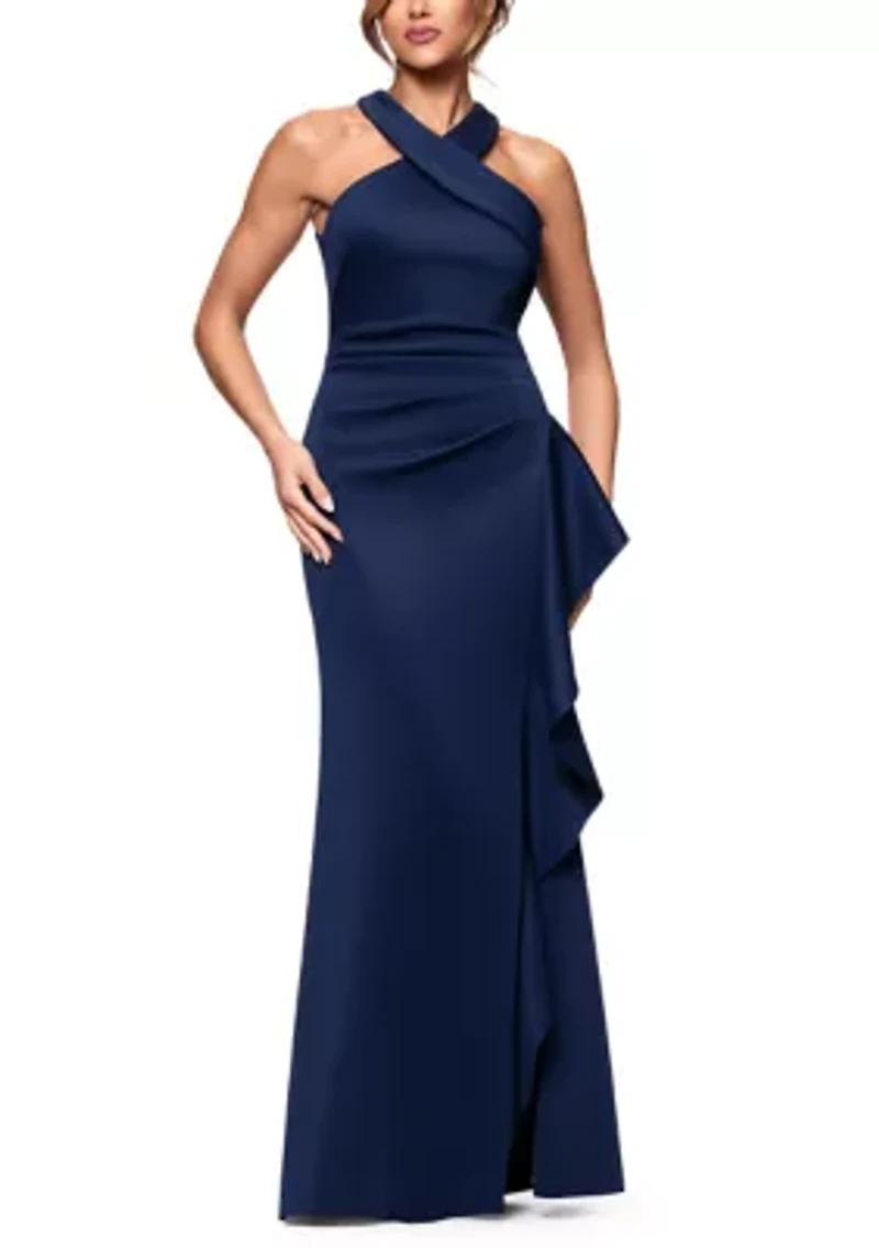 Women's Halter Cascade Ruffle Gown