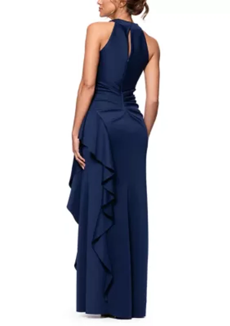 Women's Halter Cascade Ruffle Gown