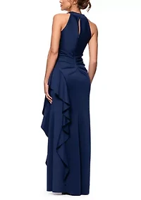 Women's Halter Cascade Ruffle Gown