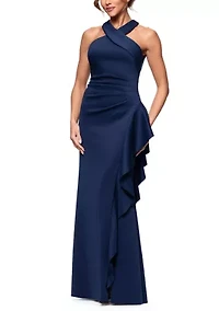 Women's Halter Cascade Ruffle Gown