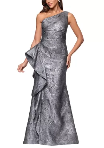 Women's Sleeveless One Shoulder Side Ruffle Gown