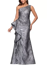 Women's Sleeveless One Shoulder Side Ruffle Gown