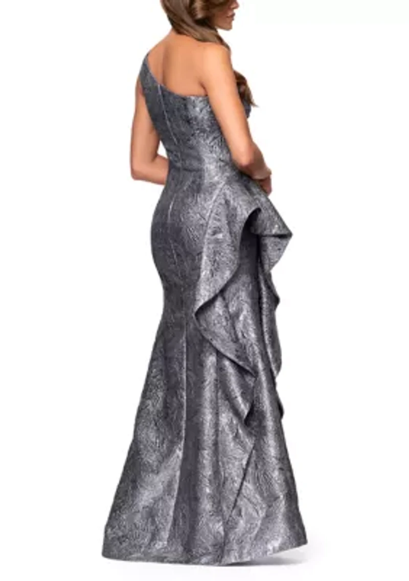 Women's Sleeveless One Shoulder Side Ruffle Gown