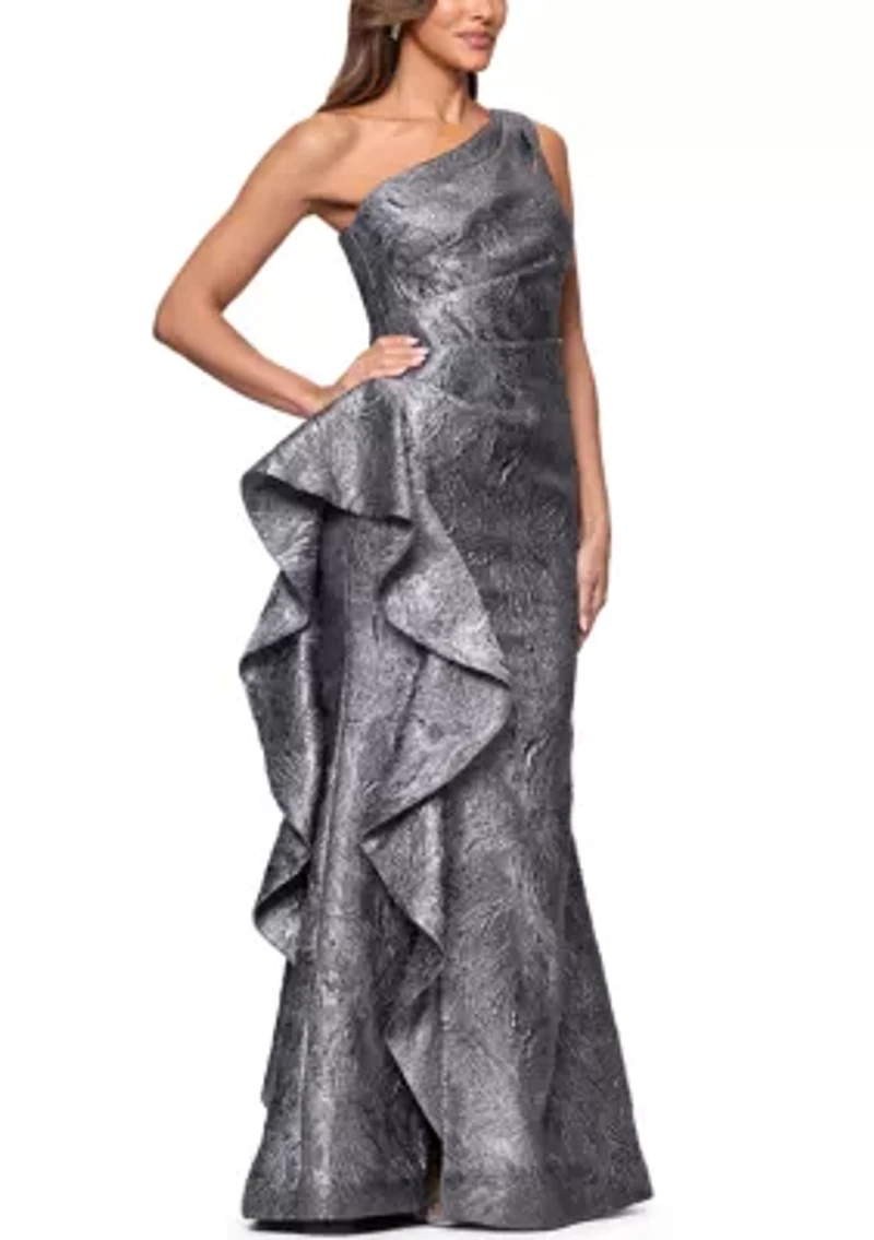 Women's Sleeveless One Shoulder Side Ruffle Gown