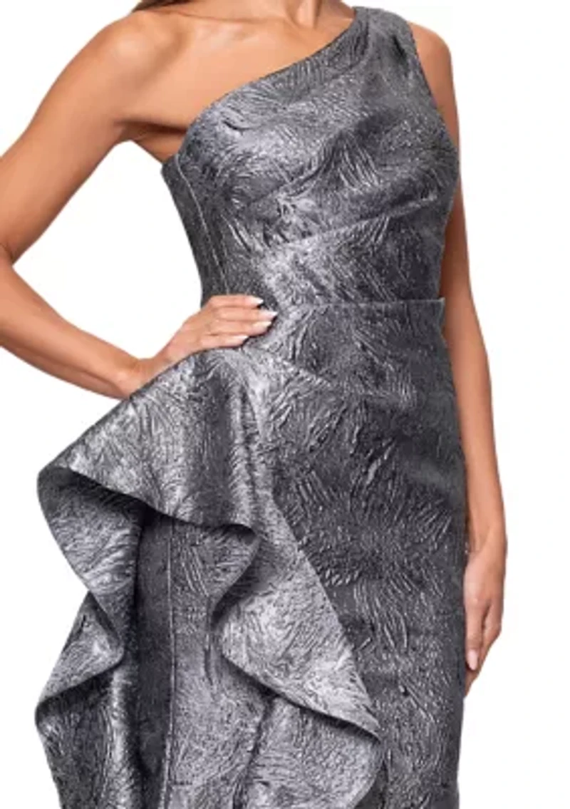 Women's Sleeveless One Shoulder Side Ruffle Gown