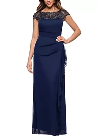 Women's Crew Neck Chiffon Gown