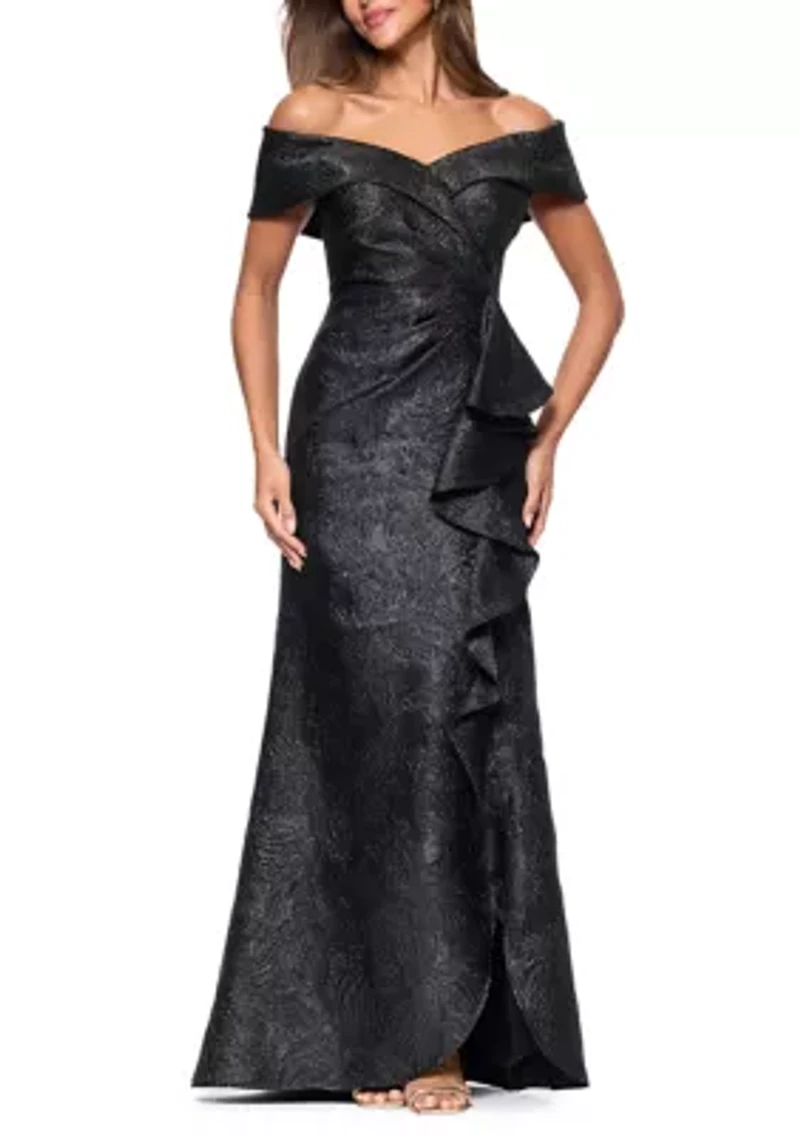Women's Brocade A-Line Off the Shoulder Gown