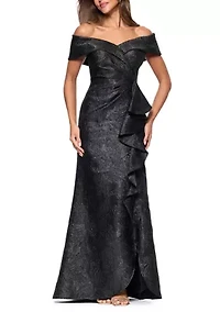 Women's Brocade A-Line Off the Shoulder Gown