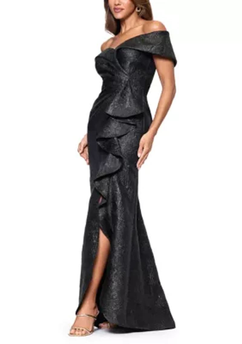 Women's Brocade A-Line Off the Shoulder Gown