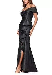 Women's Brocade A-Line Off the Shoulder Gown