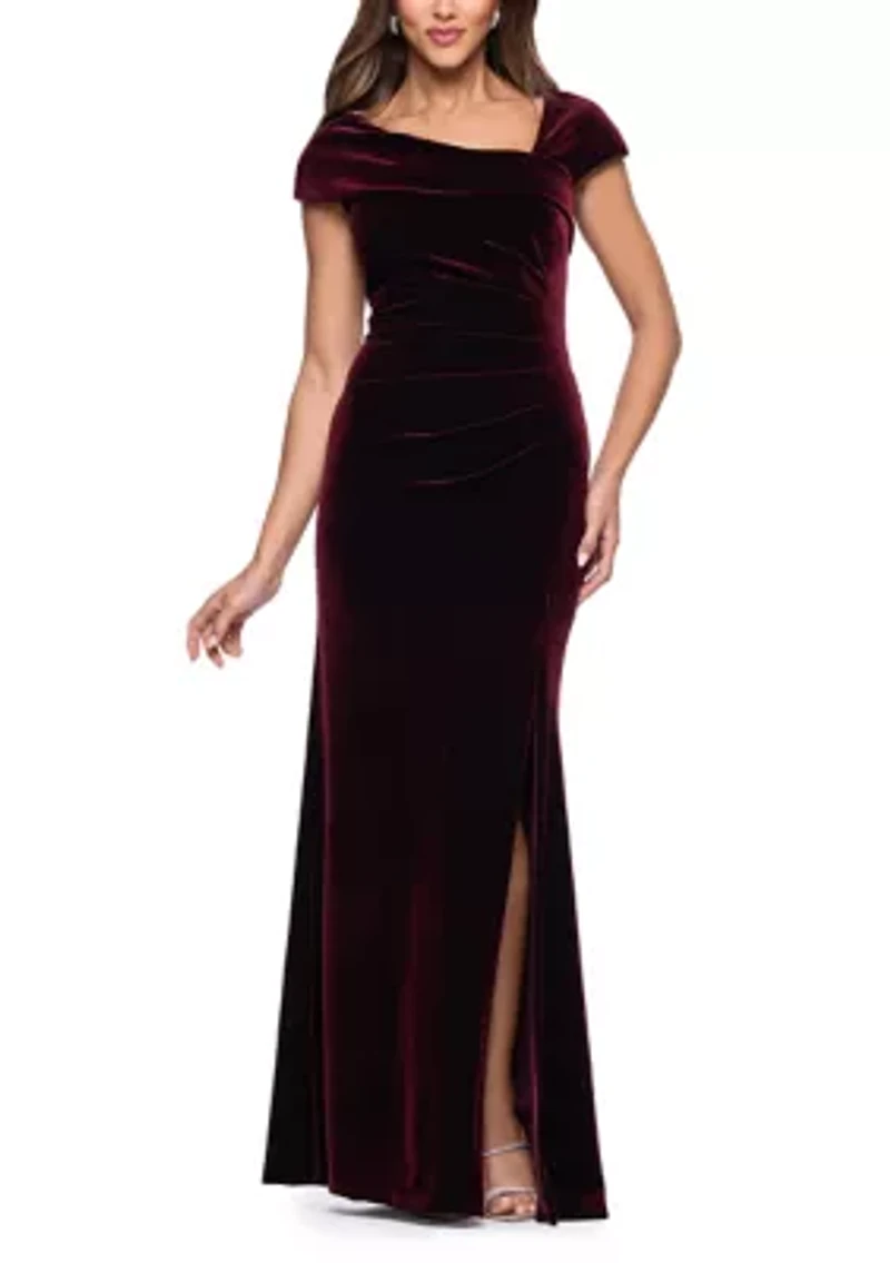 Women's Asymmetrical Velvet A-Line Gown