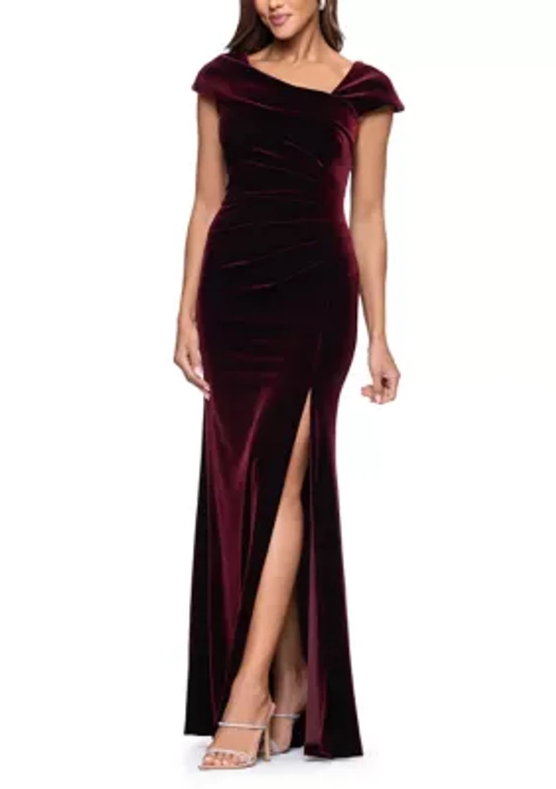 Women's Asymmetrical Velvet A-Line Gown
