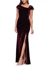 Women's Asymmetrical Velvet A-Line Gown