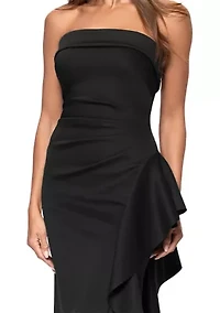 Women's Strapless Scuba Side Ruffle Gown