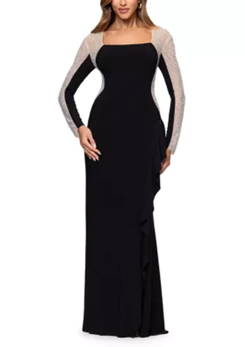 Women's Long Sleeve Square Neck Solid Slim Dress