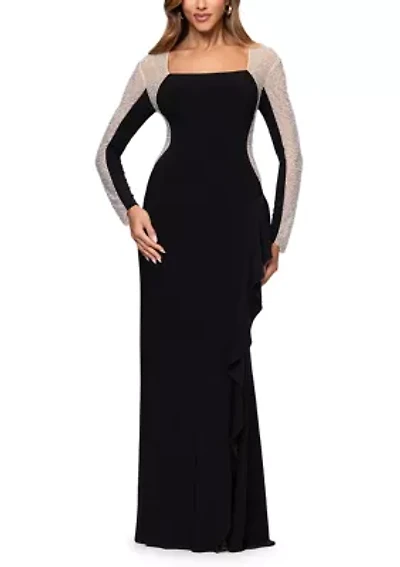Women's Long Sleeve Square Neck Solid Slim Dress