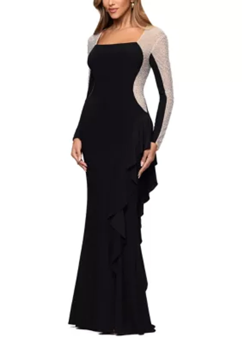 Women's Long Sleeve Square Neck Solid Slim Dress