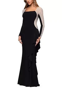 Women's Long Sleeve Square Neck Solid Slim Dress