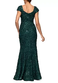 Women's Cap Sleeve Asymmetrical Neck Solid Lace Ballgown