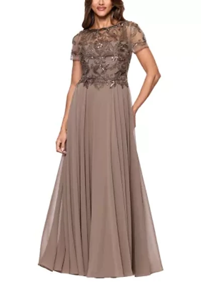 Women's Short Sleeve Solid Satin A-Line Ballgown