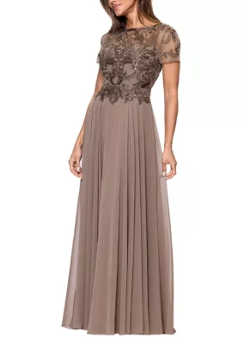 Women's Short Sleeve Solid Satin A-Line Ballgown