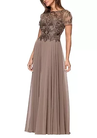 Women's Short Sleeve Solid Satin A-Line Ballgown