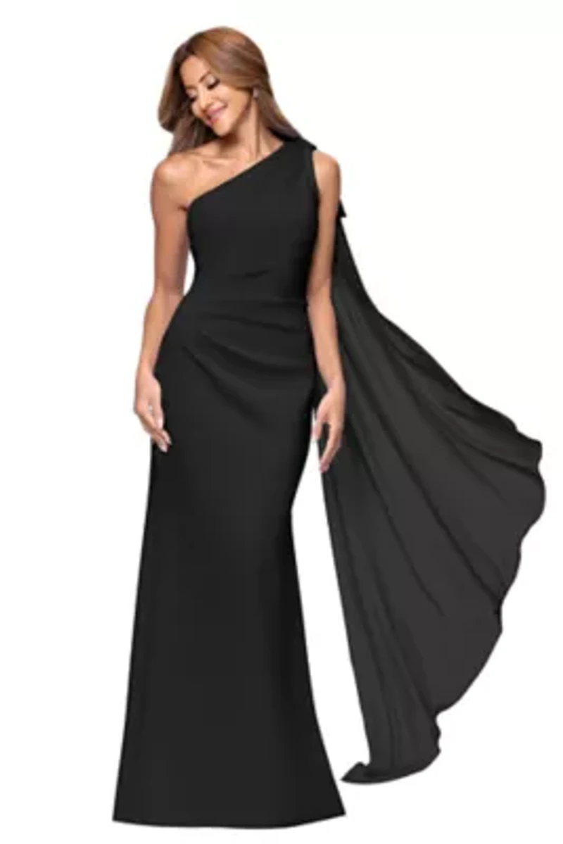 Women's Long Scuba One Shoulder Sash Dress