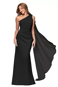 Women's Long Scuba One Shoulder Sash Dress