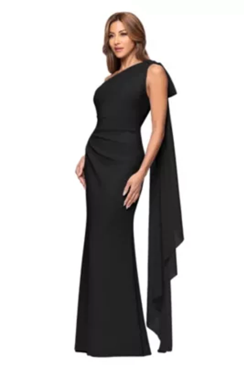 Women's Long Scuba One Shoulder Sash Dress