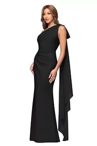 Women's Long Scuba One Shoulder Sash Dress